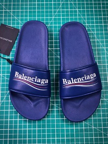 图1_新品 高奢巴黎世家Balenciaga Logo leather slip on sandals 皮革一字拖沙滩拖鞋 5色集合