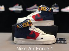 图1_超软头层皮Nike Air Force 1 航海系列 白红蓝拼接空军一号高帮板鞋 货号 1263128