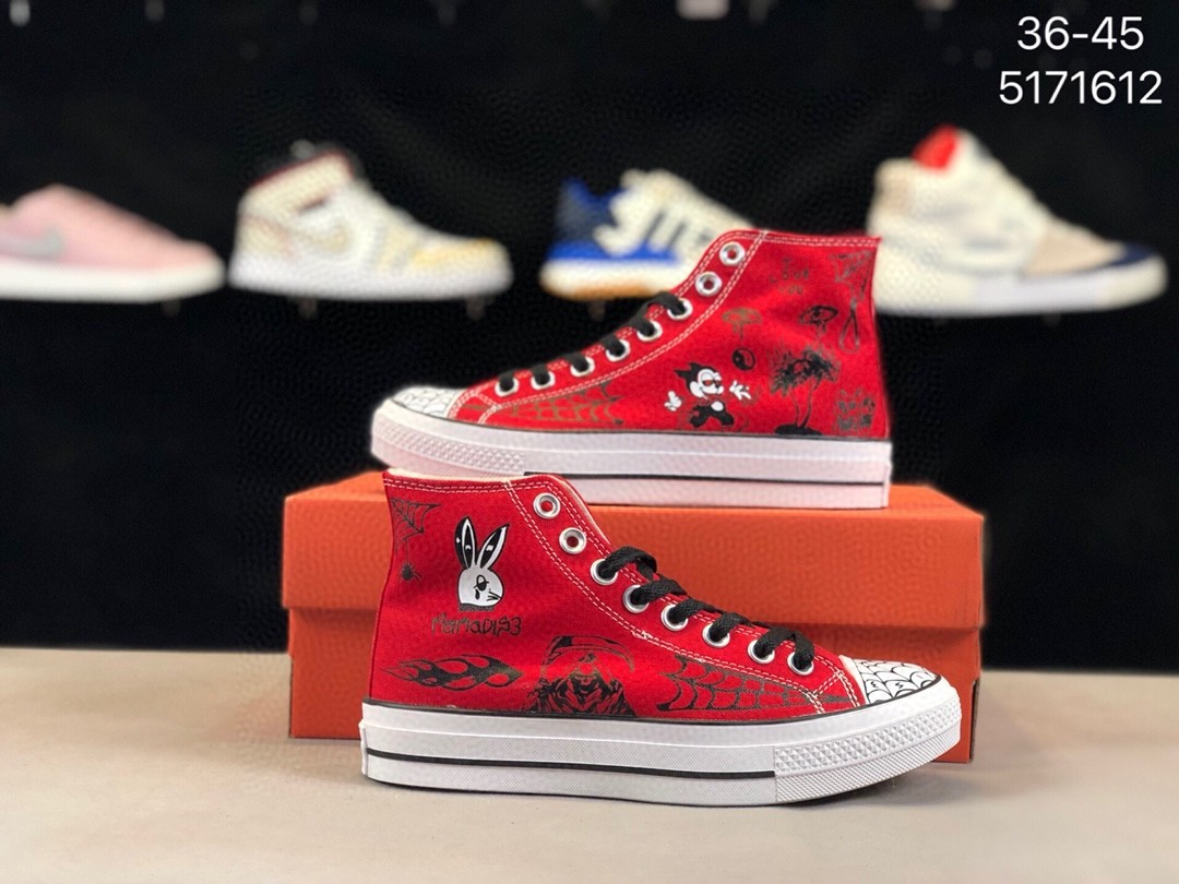 真标 带半码 sean pablo x converse cons匡威高帮联名涂鸦手绘帆布鞋